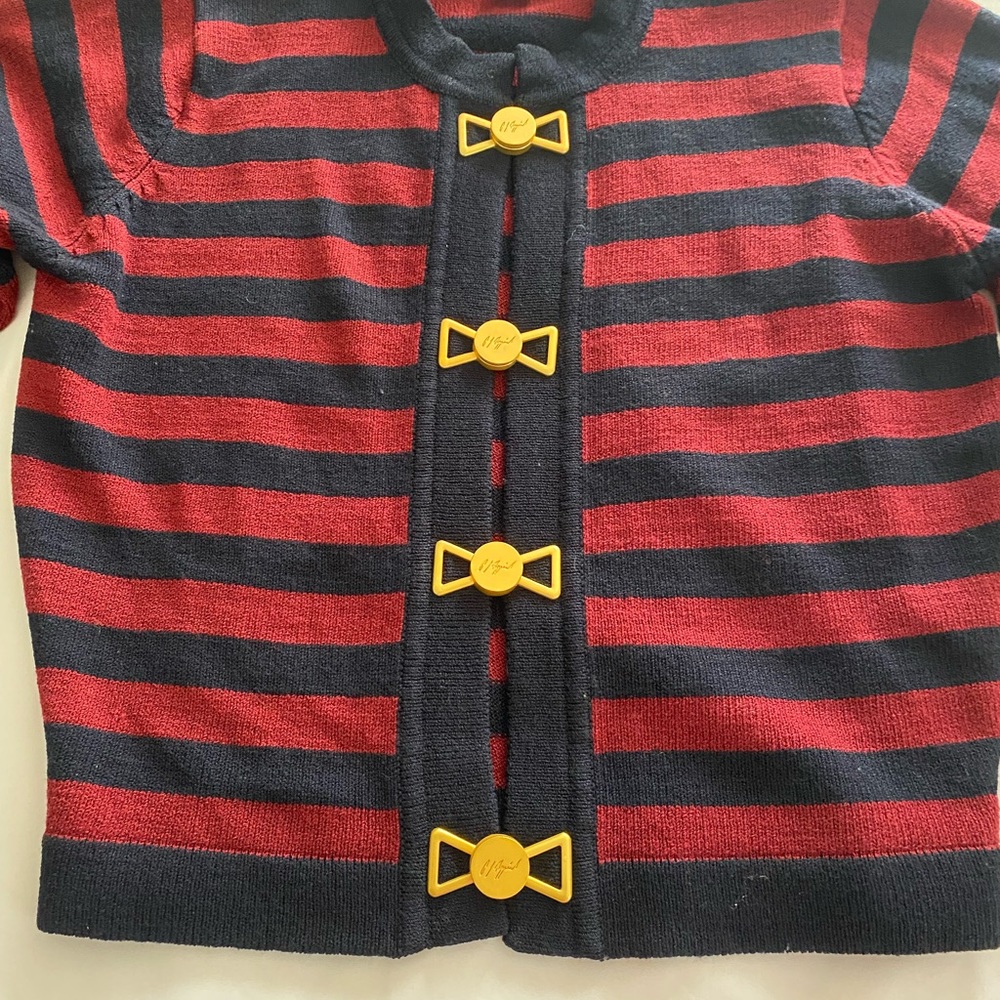 PETER NYGÅRD wool rayon red blue stripe cardigan S